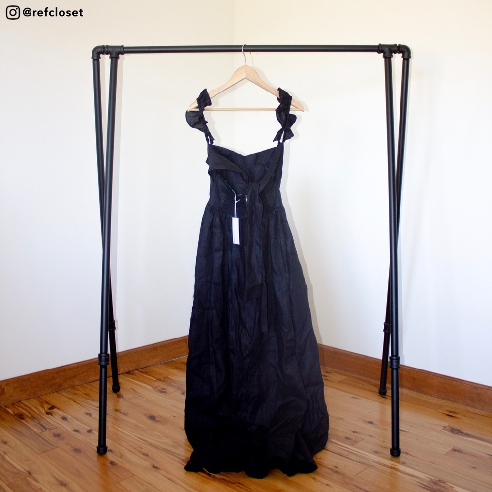 Reformation Vecchio Dress (Black) size 6 maxi gown linen - Picture 3 of 7